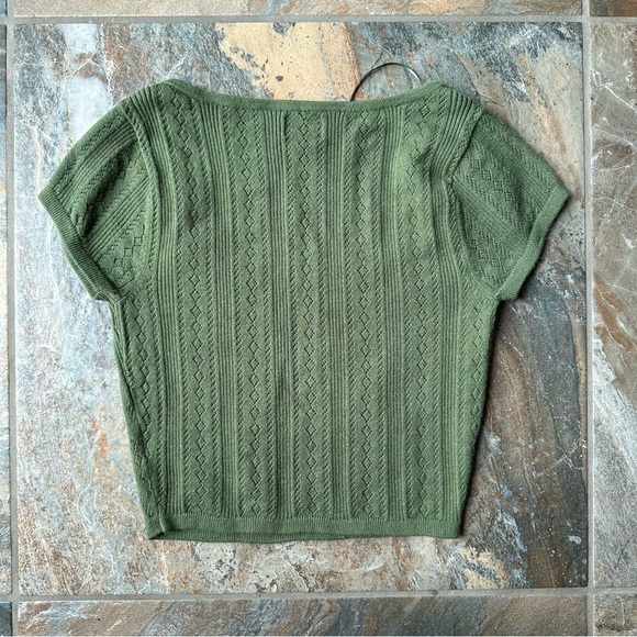 Beverly and Beck Zinnia Pointelle Lace Sweater T-Shirt Olive Green Size XS - Picture 4 of 10